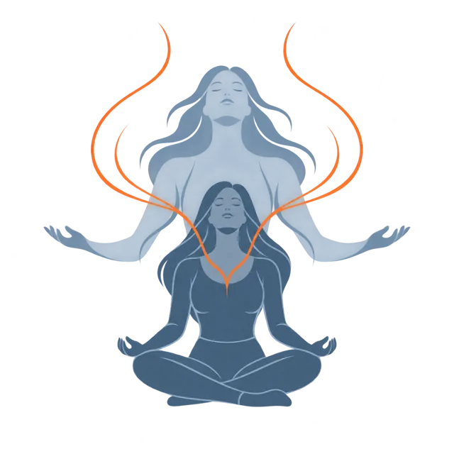 Illustration: a meditating woman with her future self rising behind her