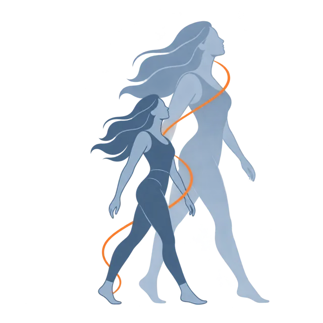 Illustration: a woman and the larger outline of her future self
